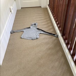 Gray slightly cropped sweater with black lace